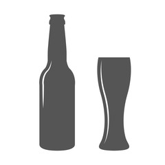 Beer bottle and glass. 