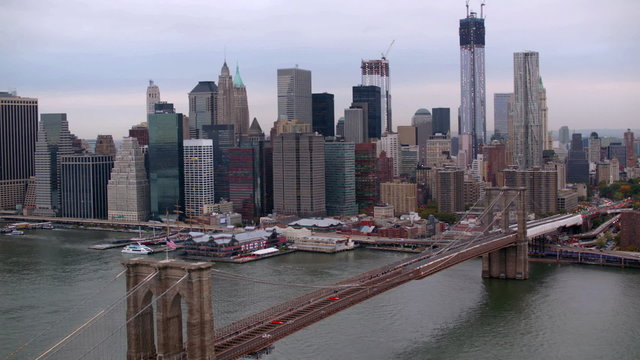 Aerial shot of Brooklyn Bridge, New York City
