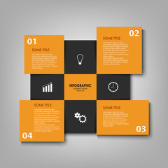 Info graphic with orange and black squares template