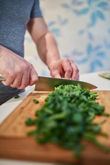 Chopping spring onions