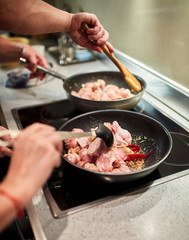 Couple cooking together