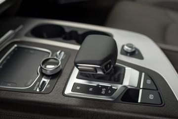 Fototapeta na wymiar Modern car automatic transmission. Interior detail.