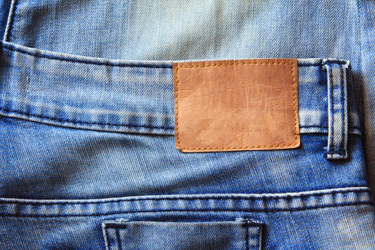 Blue jeans with leather label