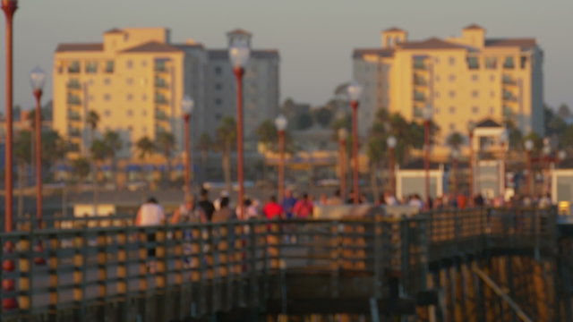 People Walking Pier in Oceanside California Out of Focus Non Recognizable Faces 4k