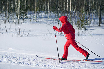 woman skier skiing on a clear frosty day