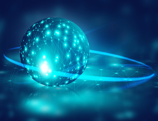 ai brain system data connecting to analysis , light internet social network background, illustration of global web with link to electric information, cyber with group of security, hacker online to net