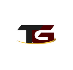 TG alphabet in grey and red with golden curve
