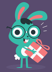 Nerd Bunny Holding a Present