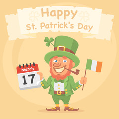 St. Patrick Holds Calendar and Flag