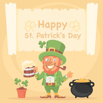 St. Patrick Holds Mug of Beer and coin