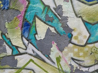 Aging Wall: Peeling Paint with Abstract Colorful Pattern      