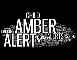 Amber Alert word concepts isolated on black background