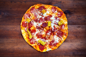 pizza on wood background