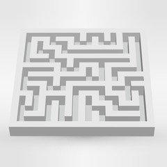 Maze labyrinth puzzle white on grey background. 3D Vector.