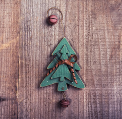 christmas wooden decorations christmas tree hanging on wooden ba