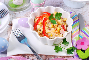 ham and vegetable salad with mayonnaise for easter