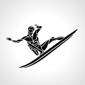 Creative silhouette of surfer