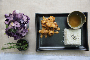karaage fried chicken with rice japanese food