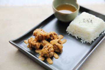 karaage fried chicken with rice japanese food