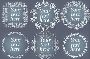 Vector set of hand drawn frames. Page decorations with floral elements