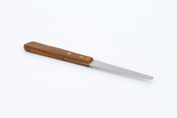 Wooden-handled serrated knife
