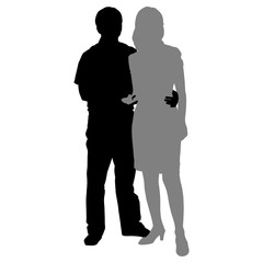 silhouettes of romantic couple on a white background