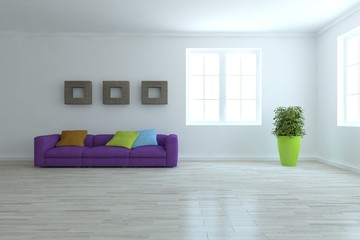 bright interior design of living room with colored furniture - 3d illustration