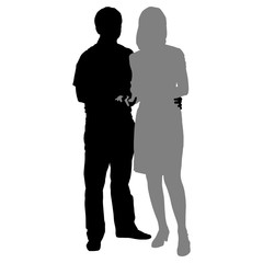 silhouettes of romantic couple on a white background