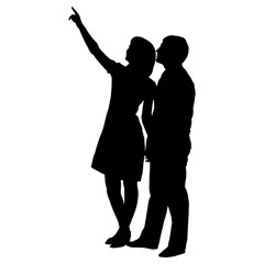 silhouettes of romantic couple on a white background
