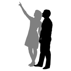 silhouettes of romantic couple on a white background