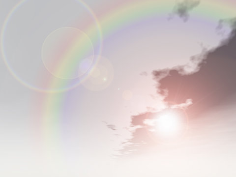 Beautiful natural rainbow sky with white clouds background