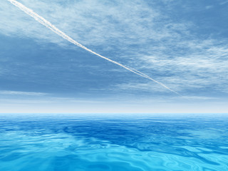 Conceptual blue sea or ocean water with sky