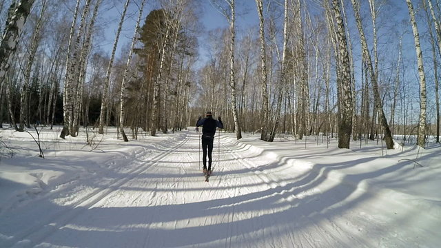 Follow Ski racer Slow Motion Cross Country Skating In Winter Sport stabilized