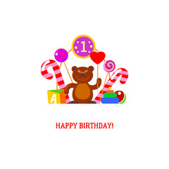 Brown bear and candies for first birth