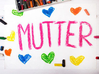 Colorful drawig - German Mother's Day card with words 'Mother'