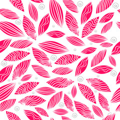 Colored vector seamless pattern with leaf in pink. 