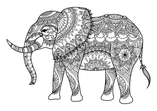 Mandala elephant line art design for coloring book for adult and other decorations