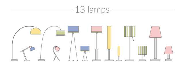 Vector Thin Line Icon Set Lamps