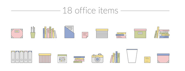 Vector Thin Line Icon Set Office Items