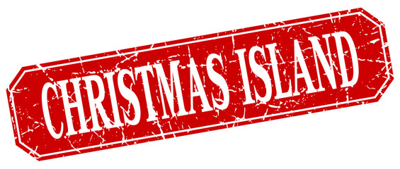 Christmas Island red square grunge retro style sign