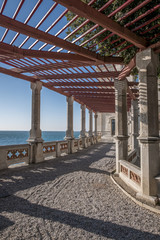 View of the beautiful terrace of Miramare Castle in Trieste, Ita