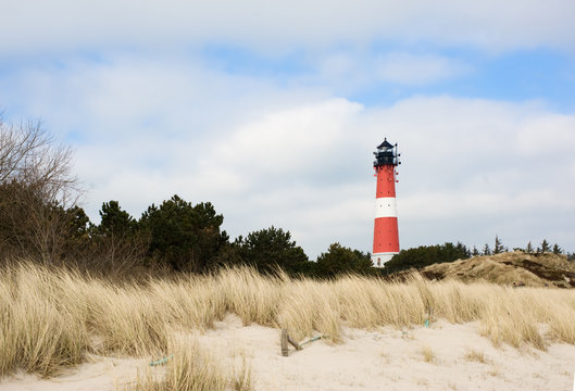 Landscape with lighthouse in Hoernum on island Sylt