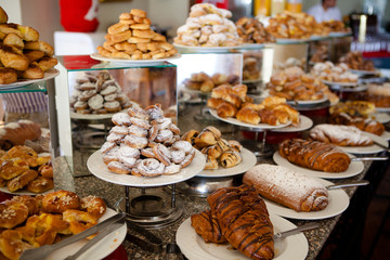 lots of fresh pastries lying