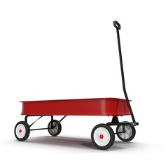 Childs red wagon on white background