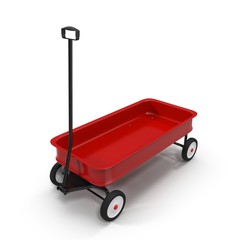 Childs red wagon on white background