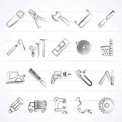 Carpentry, logging and woodworking icons - vector icon set