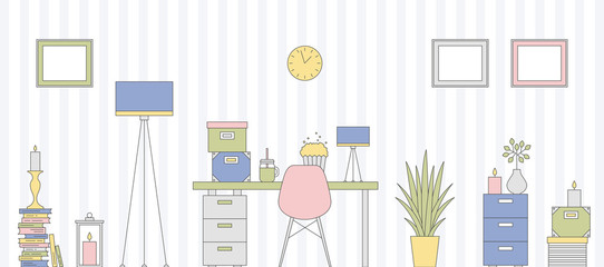 Vector Thin Line Flat Icons, Workspace, Workplace