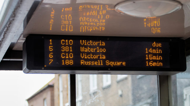 Bus Stop Electronic Timetable Display. TFL London