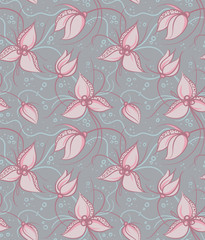 Seamless pattern pink orchid flowers 