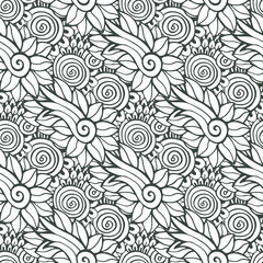 Floral background in vector for coloring book page or textile design. Seamless pattern